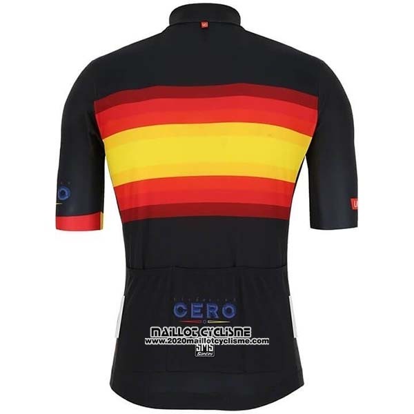 2019 Maillot Ciclismo Espagne Noir Rouge Jaune Manches Courtes et Cuissard
